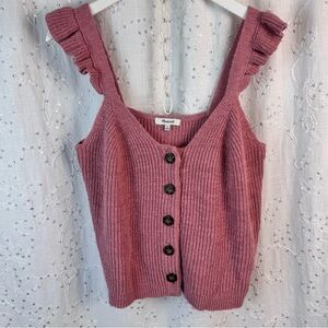 Madewell Ruffle Strap Button Front Sweater Tank Pink Cotton Blend Size M